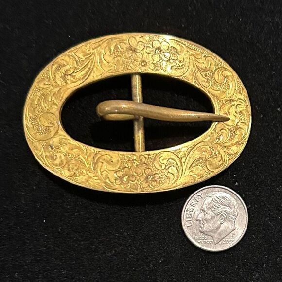 Vintage RLM Robert Lee Morris Brass Belt Buckle Mens 2 3/8” Floral Etched Signed - Picture 8 of 10